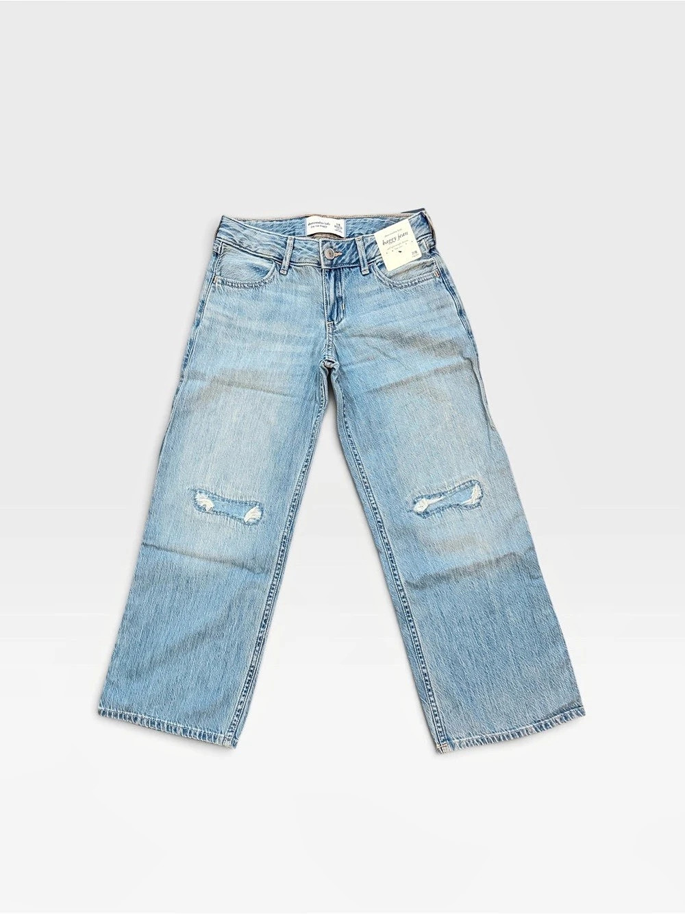 NWT Abercrombie Kids Low Rise Baggy Jeans Distressed Knee Lace Pockets Size 7/8